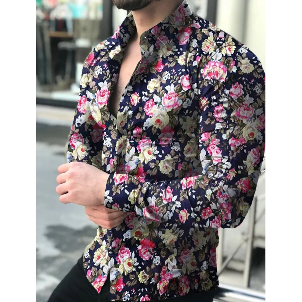 

Men's Hawaiian Shirts Graphic Floral Shirts Men Fashion Shirt Long Sleeve Cuba Beach Single Breasted Blouse Male Clothing Shirts