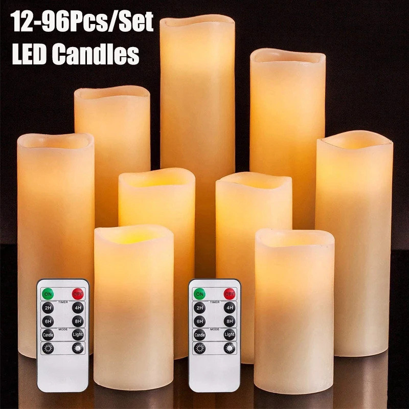 12-96Pcs/Set Flameless Candles Led Candles Battery Operated Candles with Remote Control Cycling 24 Hours Timer for Party Decor