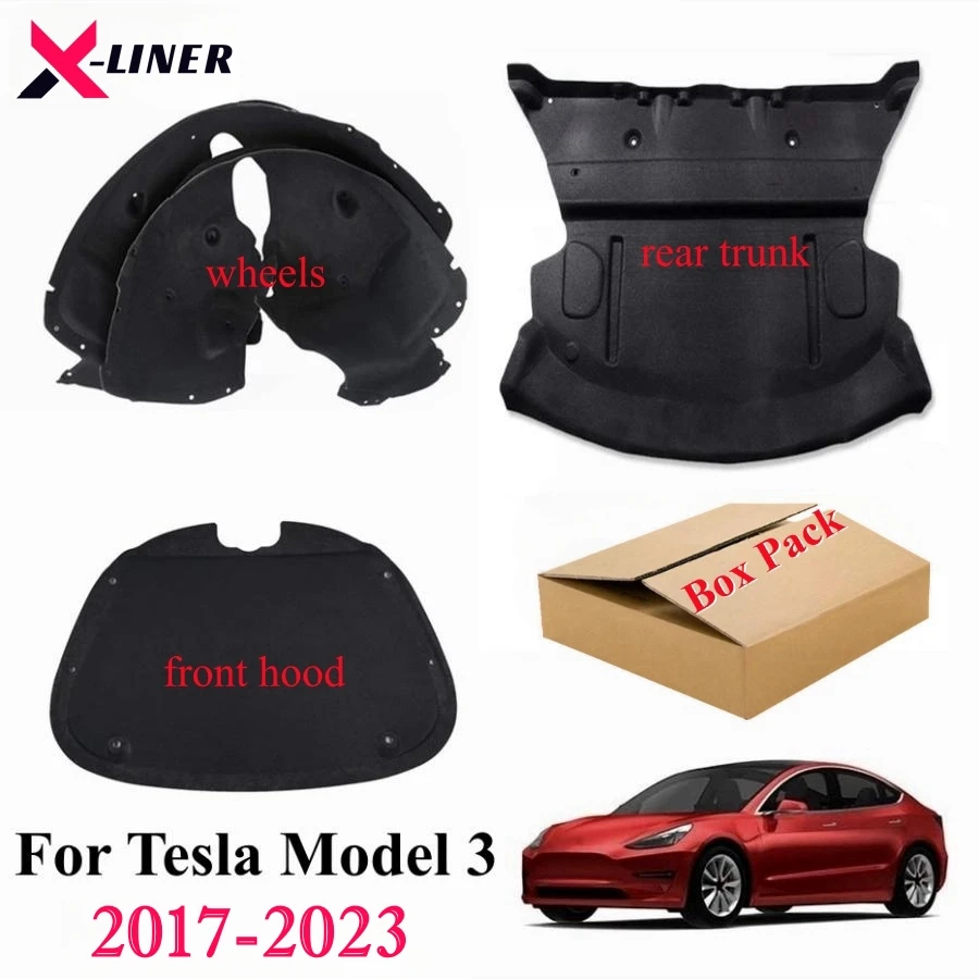 

For Tesla Model 3 2017-2023 Front Hood Sound Deadening Pad Rear Trunk Soundproof Mat Front Wheels Protective Pad Noise Reduction