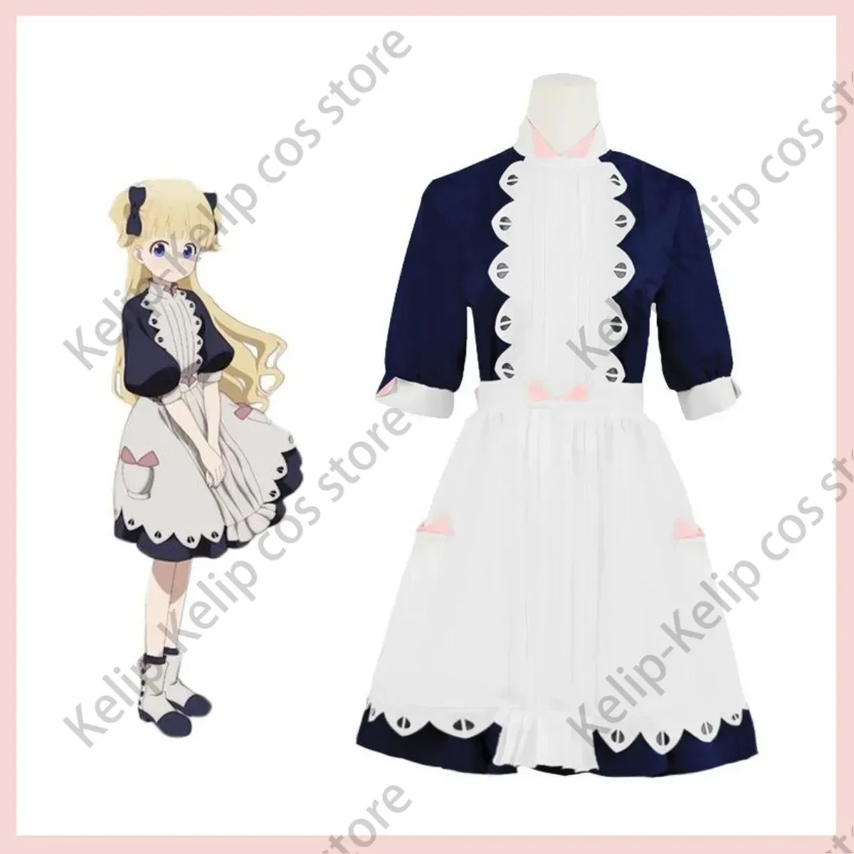 Casa de Sombras Anime Felix Cosplay para mulheres, peruca azul, saia branca, vestido Lolita princesa, lindo kawaii, terno de festa de aniversário