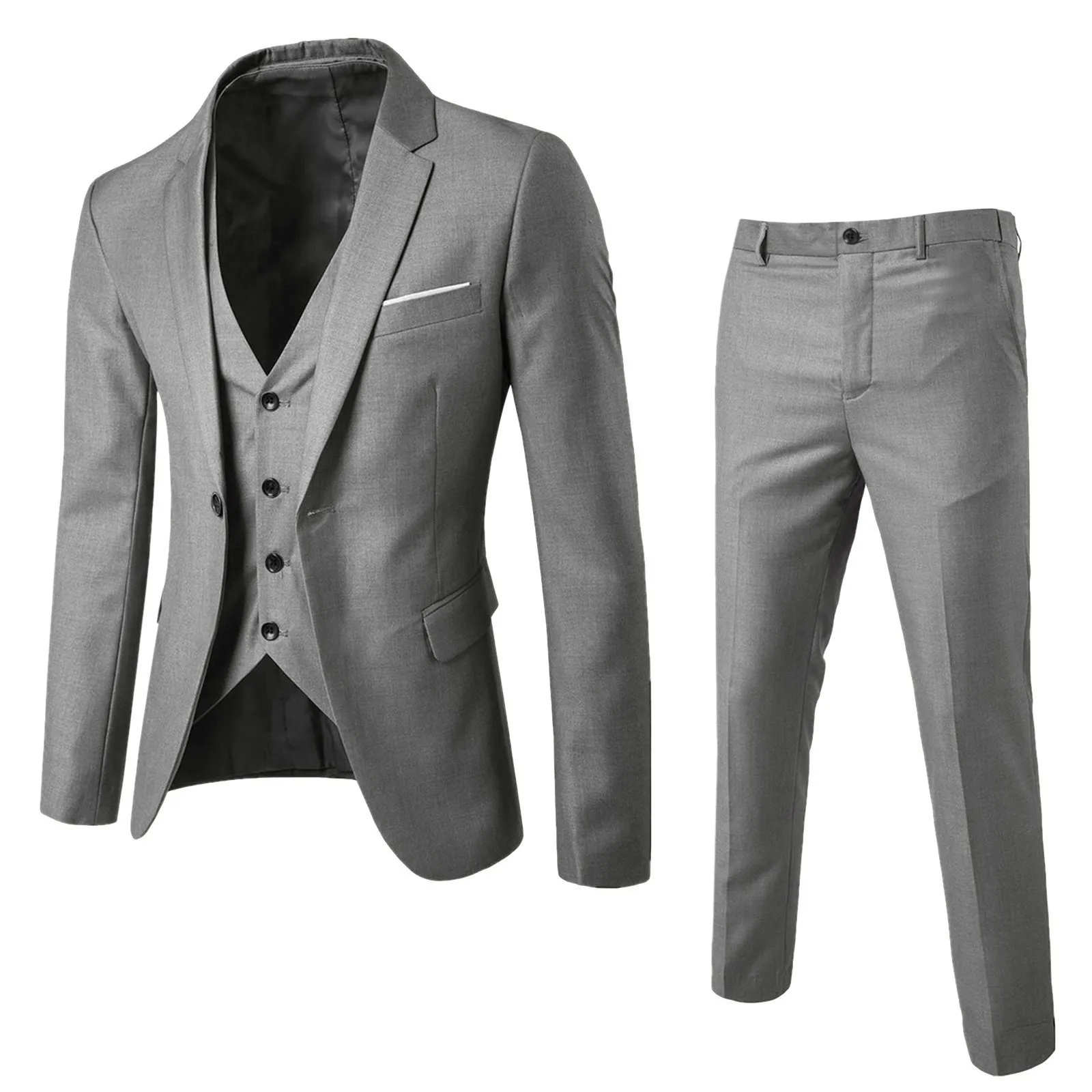 Men Jacket Suit Slim 3 Piece Suit Business Wedding Dress Party Suit Vest Long Pants Coat Waistcoat Korean Professional Uniform