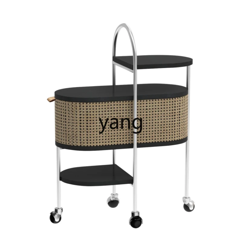 Yjq Trolley Zhonggu Retro Living Room Rattan Storage Rack Small Apartment Mobile Side Table Storage