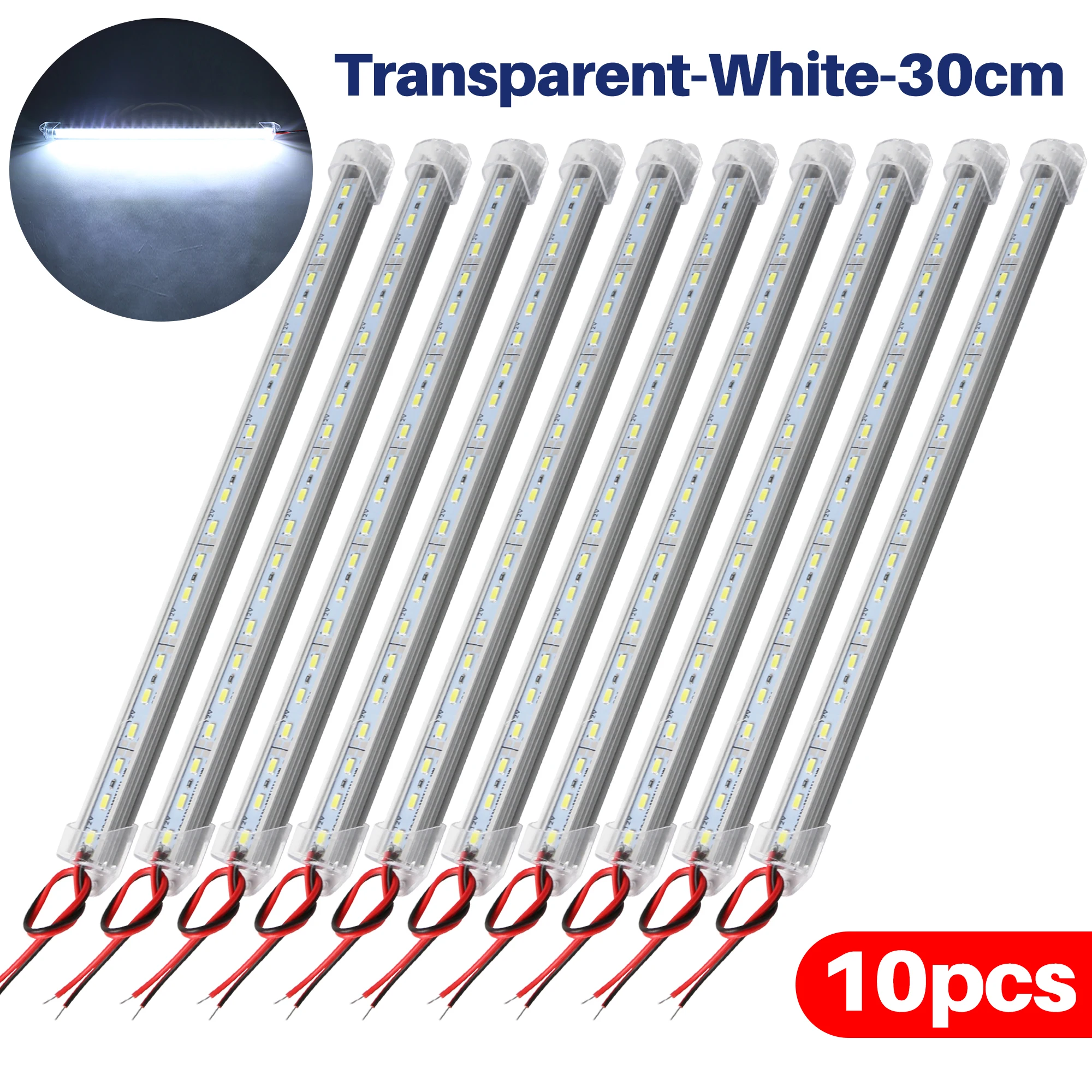 10/5 Stück 12V 30CM Weiße LED-Innenbeleuchtung für Auto, Starrer Lichtstreifen für Van, Bus, Wohnwagen, Vitrine, Unterbau-Beleuchtung, Schrankbeleuchtung