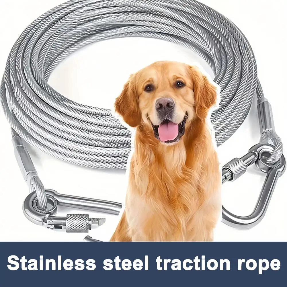 Heavy Duty Dog Tie Out Cable, Stainless Steel Dog Leash, Anti-Rust Wire Traction Rope for Large Dogs Outdoor Training