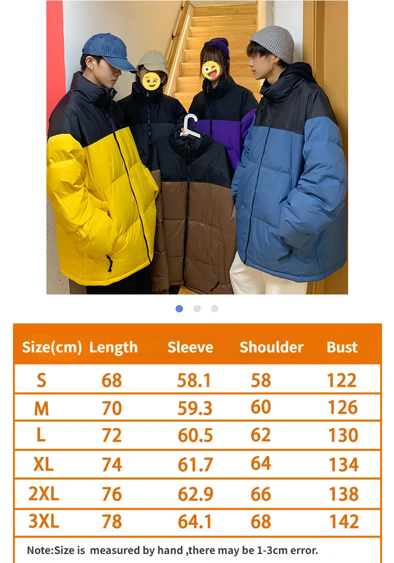 Men Winter Yellow Parkas Couple Patchwork Down Jacket Oversize Boys Loose Thick Warm Cotton Padded Coat Plus Size Outerwear 3xl