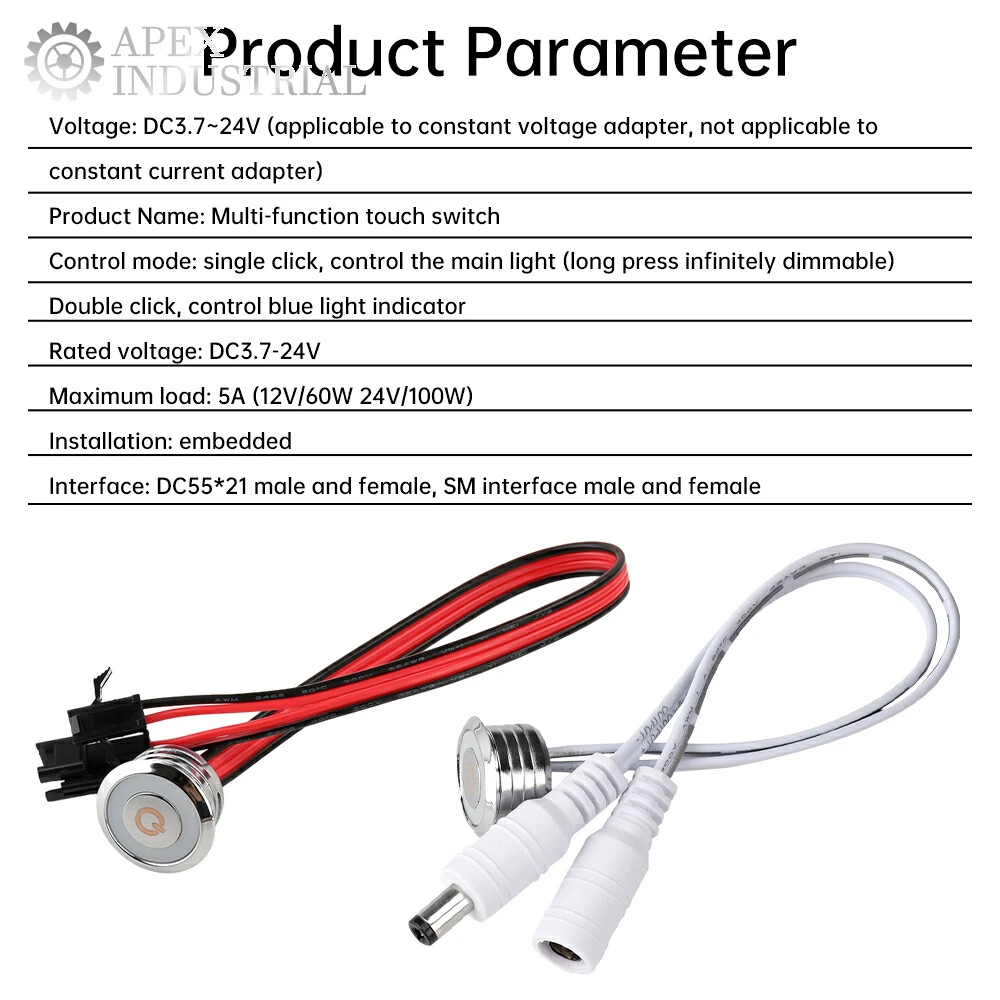 Interruptor controlador de botão com sensor de toque DC3.7-24V Dimmer Touch Dimmer Controller 5.5*2.1mm Plug LED Light Strip Interruptor embutido