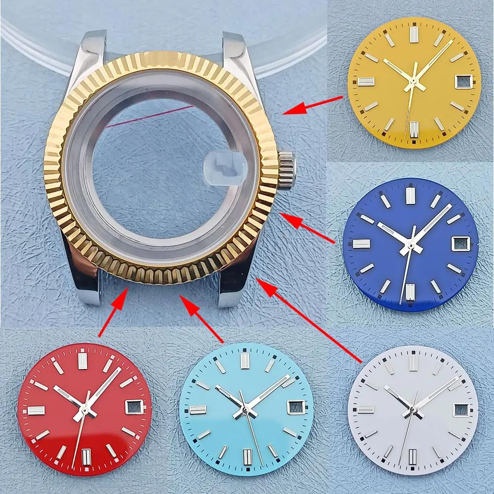 39mm Man Watch Case 10BAR waterproof 316L stainless steel sapphire glass fit NH34 NH35 NH36 single Calendar Luminous Dial hands