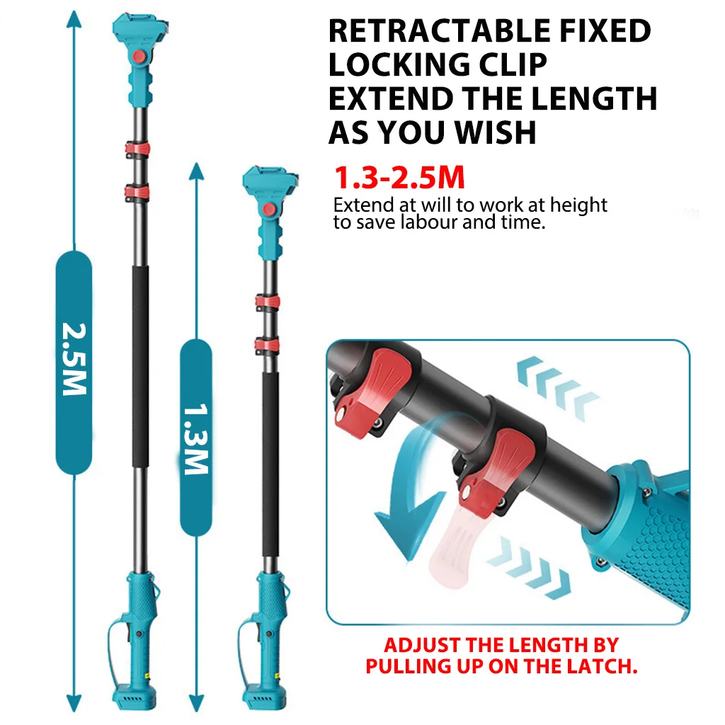 منشار عمود 2 في 1 لاسلكي 6 بوصة مع 2 قطعة بطارية 3.0 أمبير في الساعة، منشار كهربائي كهربائي مع عمود تمديد لقطبة تشذيب الأشجار