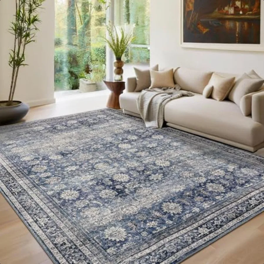 

Washable Area Rugs 5x7 Printed Accent with NonSlip Backing StainResistant Oriental Throw Rugs Farmhouse Low Pile Rugs for Bedr