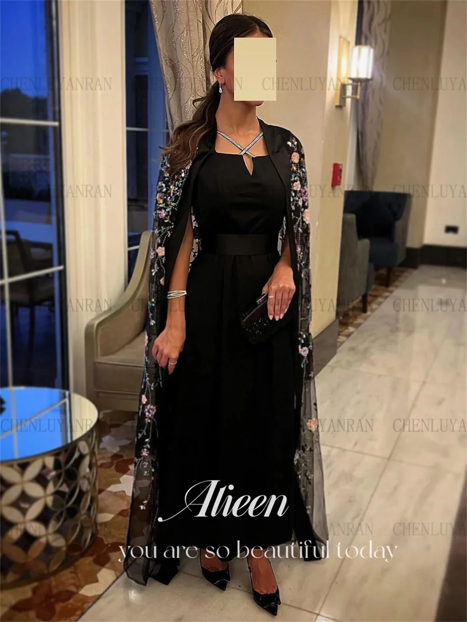 Black Shawl Lace Embroidery Flowers Gala Dresses Customized Formal Occasion Prom Dress Elegant Gowns Party Woman Graduation New