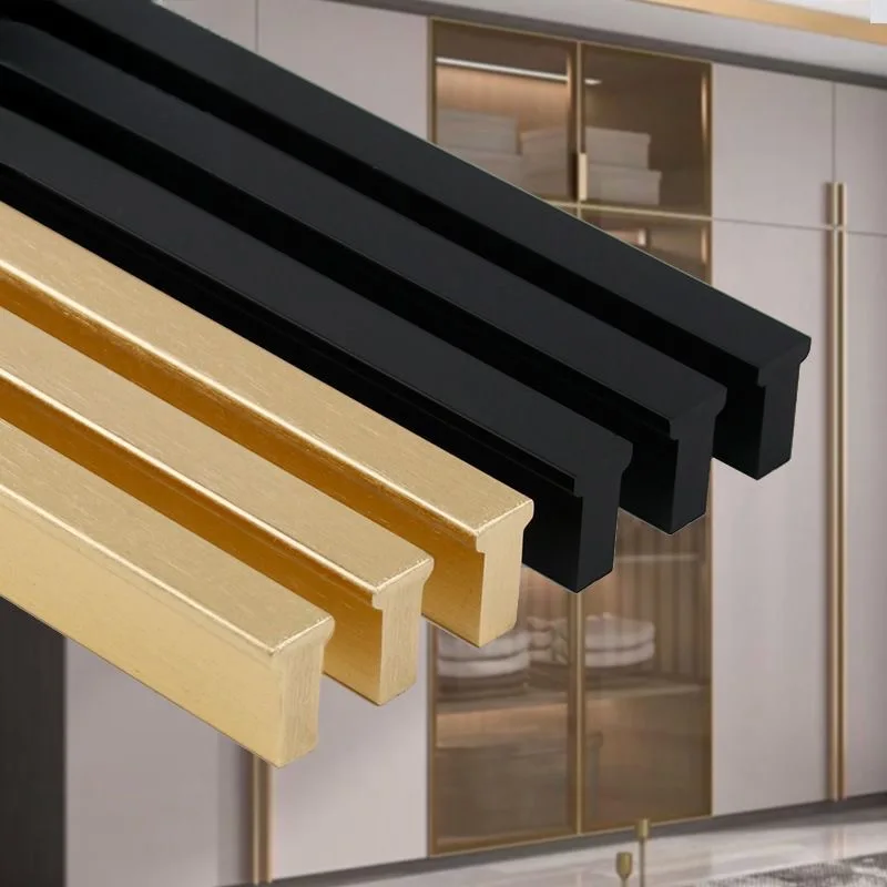Black Long Furniture Handle American Style Gold Kitchen Cupboard Pulls 600-1000mm T Bar Aluminum Alloy Cabinets Handles