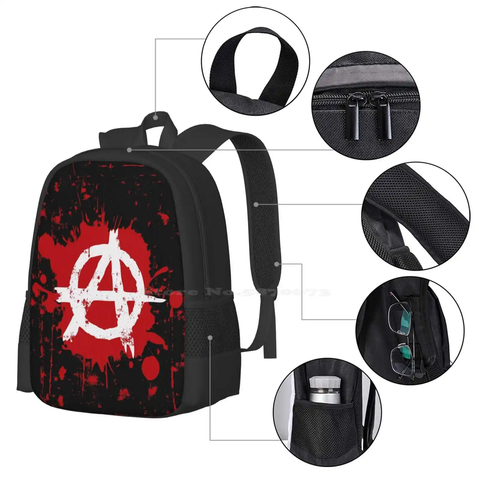 Anarchy Pattern Design Bagpack School Bags Anarchy Punks And Roll Rebellion Gothic Blood Squat