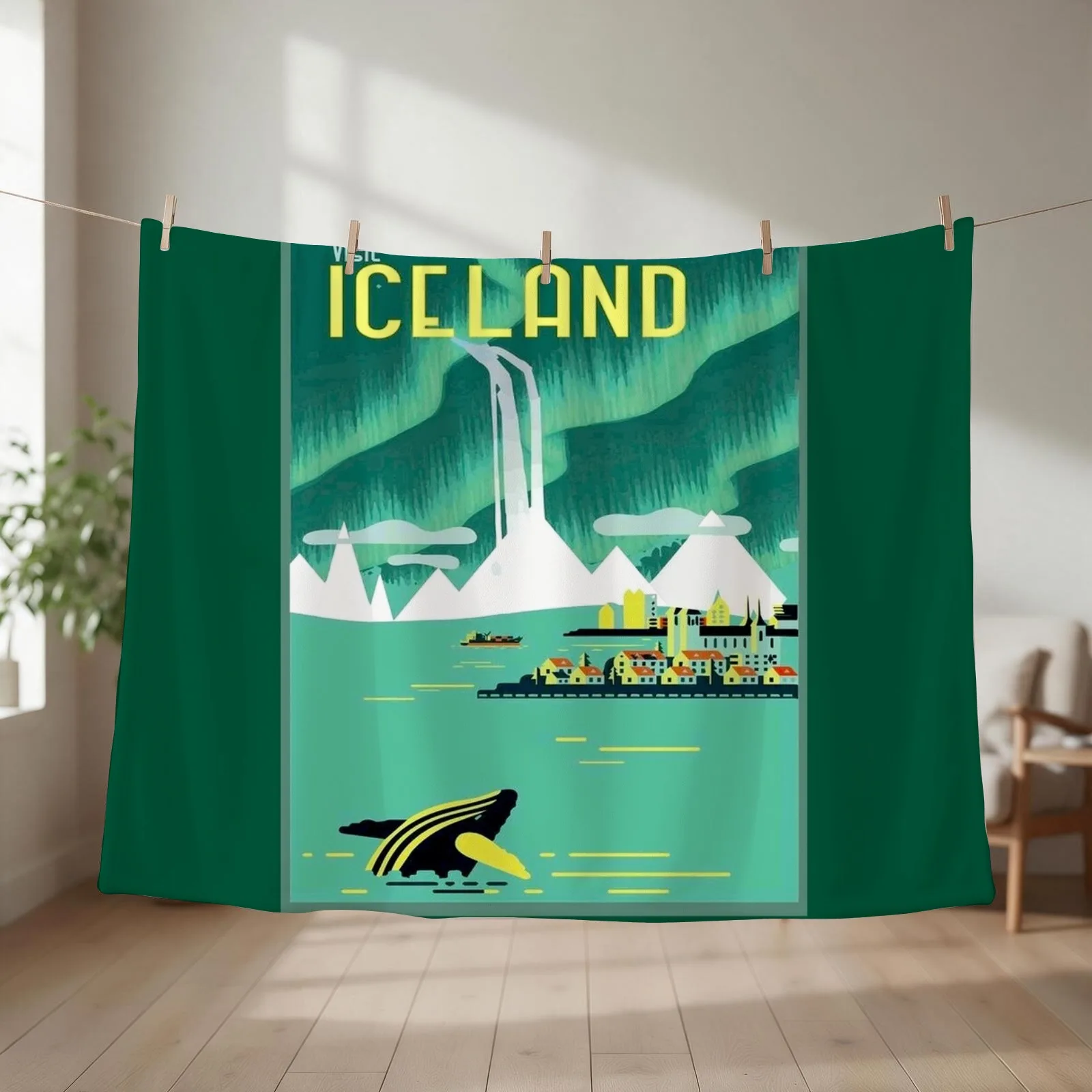 ICELAND : Vintage Travel and Tourism Advertising Print Throw Blanket couch cozy soft plush fuzzy picnic outdoor blanket
