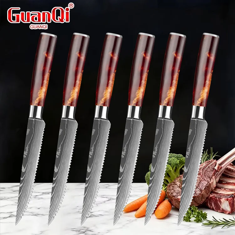 1-6Pcs Steak Knives Ultra-Sharp Cleaver Slicing Meat Knife Resin Handle Stainless Steel Kitchen Dinner Knives For Home Cooking