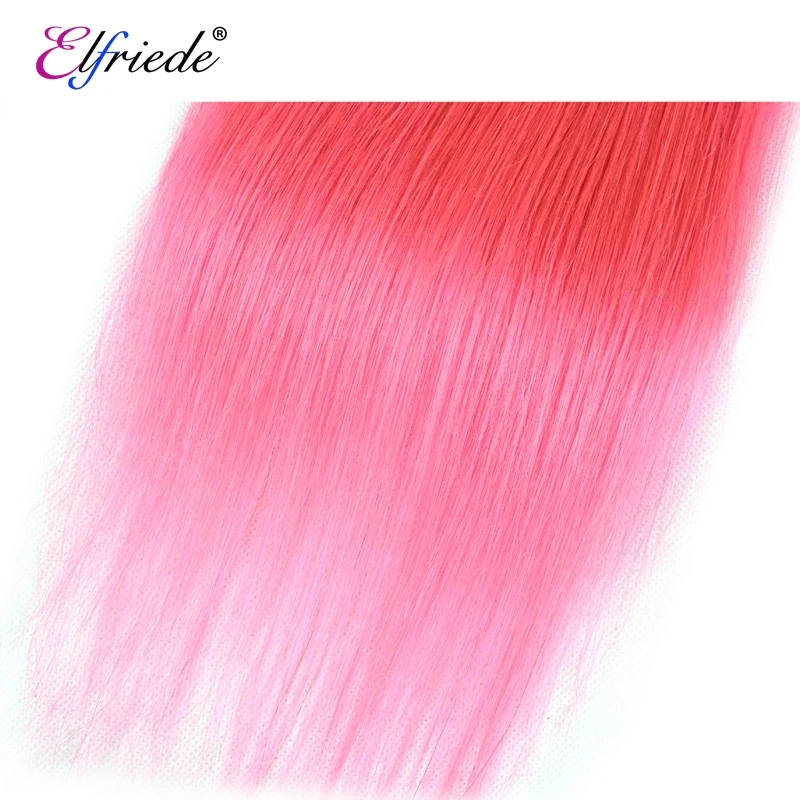 Elfriade-mechones de pelo liso Rosa 100% Remy, cabello humano cosido en tramas, 3 mechones con cierre de encaje transparente 4x4