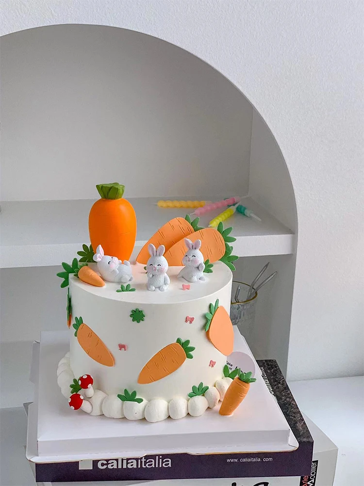 

Cartoon Rabbit Cake Topper Decoration Cute Easter Supplies Children's Day Bay Happy Kid Birthday Carrot Mushroom Baking Supplies