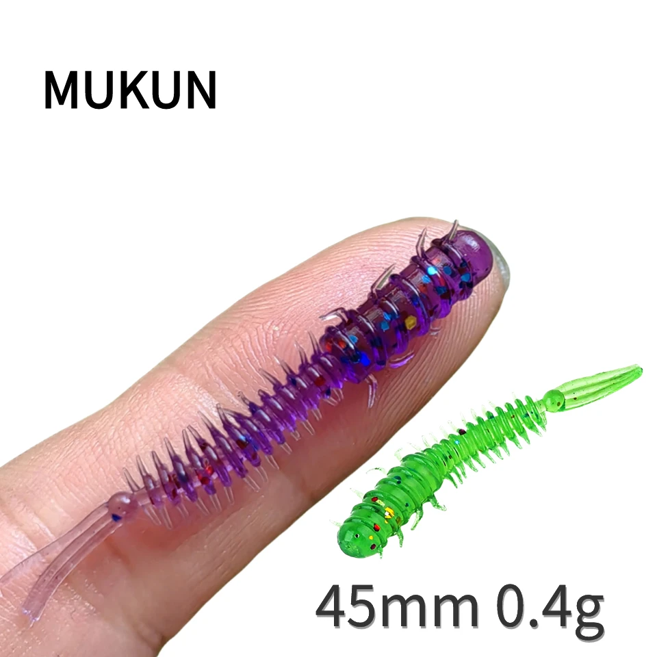 MUKUN przynęty na robaki 10 sztuk Mini przynęta 45mm0.4g miękka silikonowa przynęta sztuczna larwa gumowe przynęty woblery przynęta na okonie
