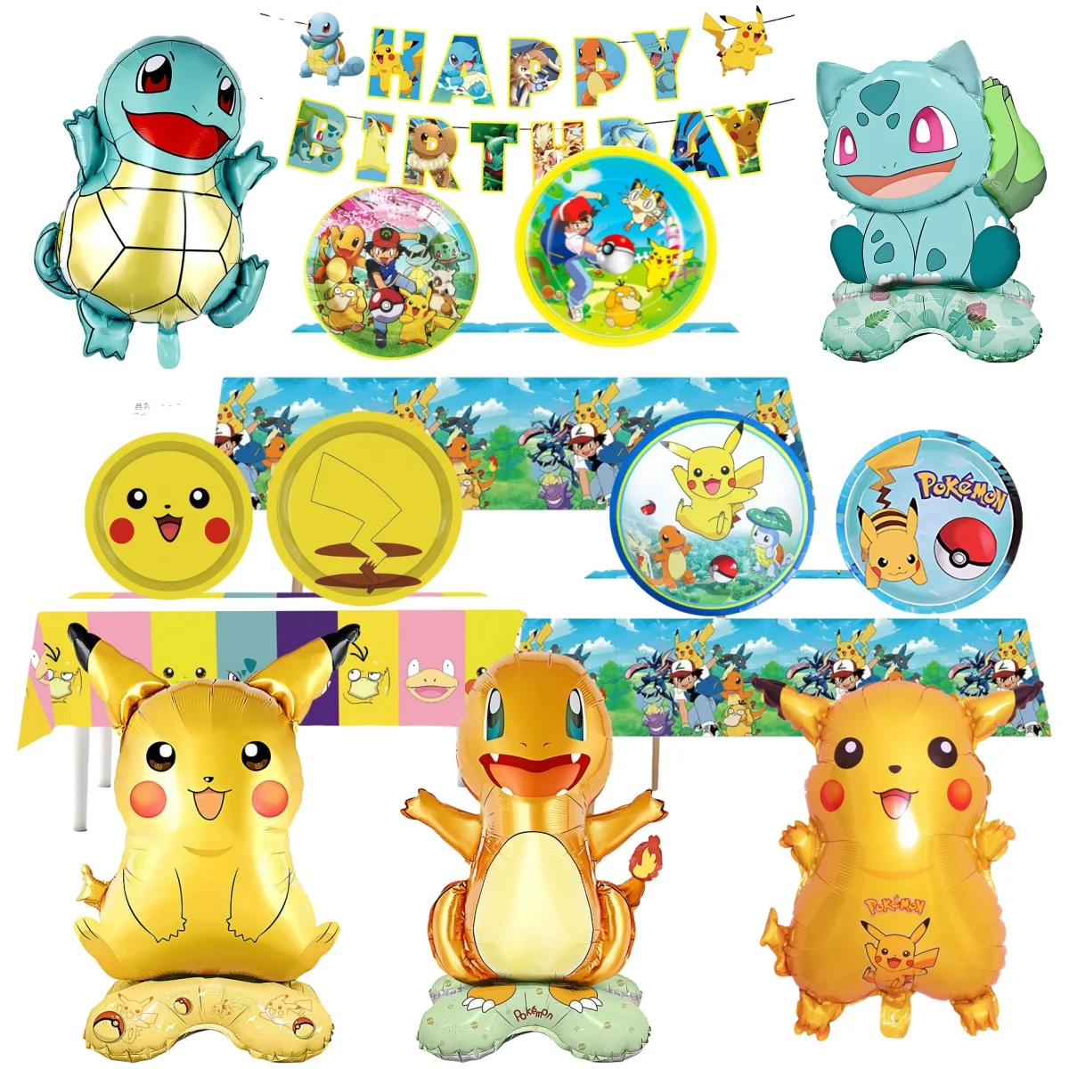 

Pokemon Birthday Party Decorations Kids Gifts Set Tableware Pikachu Fire Dragon Balloons Tablecloth Paper Plates Napkins Banner