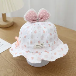 5 Colors Spring Baby Girls Bucket Hat Cute Infants Fisherman Cap Newborn Heart Print Hats With Bow Toddler Accessories 0-12M