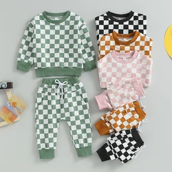 2023-06-06 Lioraitiin 0-5Years Toddler Girls Boys 2Pcs Fall Clothing Outfit Plaid Long Sleeve Crew Neck Hoodie Sweatpants Set