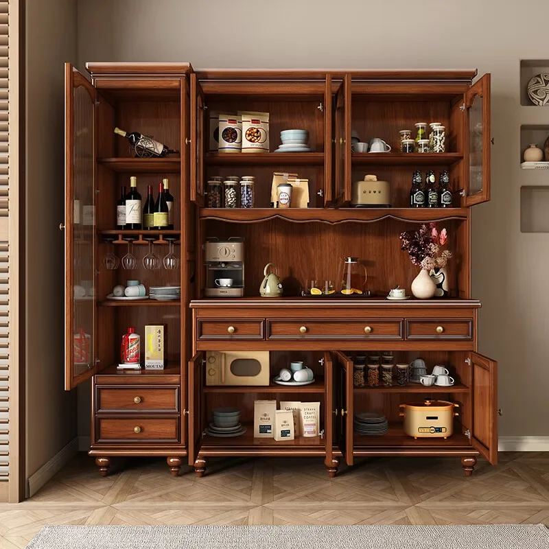 American all-solid wood dining side cabinet integrated against the wall modern simple locker log wine cabinet kitchen cupboard