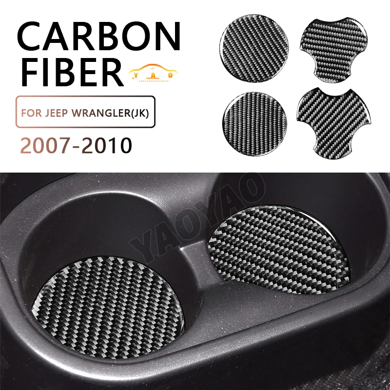 

Real Carbon Fiber Stickers Car Water Cup Holder Decoration Doors Interior Accessory For Jeep Wrangler JK 2007 2008 2009 2010