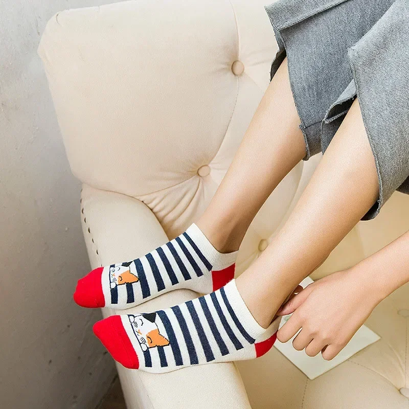 Cute Cat Ankle Socks Women Short Tube Cotton Socks Korean Interesting Cartoon Kitten Sock Girls Kawaii Casual Calcetines Mujer