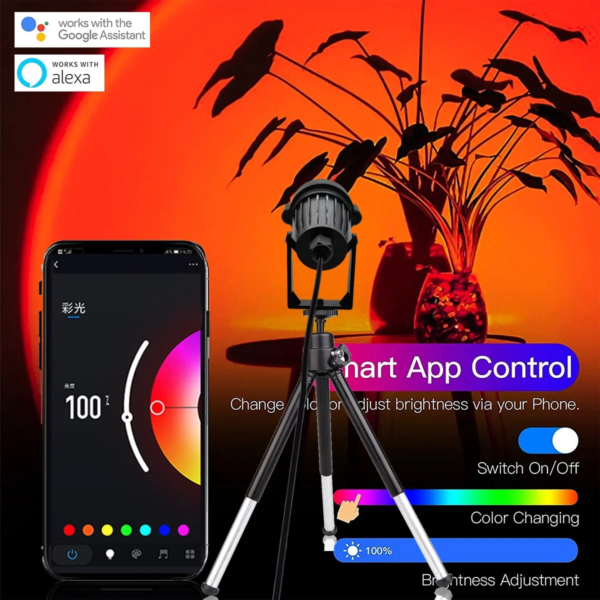 Dc5v usb tuya wifi led pôr do sol lâmpada 24key controle remoto rgb mudança de cor projeção arco-íris holofotes ins vibe para alexa google