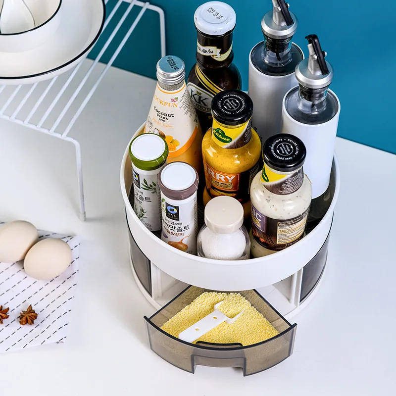 360° Rotating Storage Rack Multifunctional Seasoning Organizer Shelf Seasoning Box Oilproof Non-slip Kitchen Supplies Tool