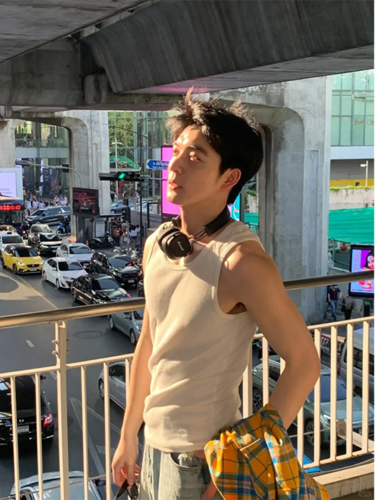 White Striped Knitted Vest Men's Summer Ice Silk Threadless Sweatshirt Sports Fitness Overhead Sleeveless T-Shirt Shoulder Pad