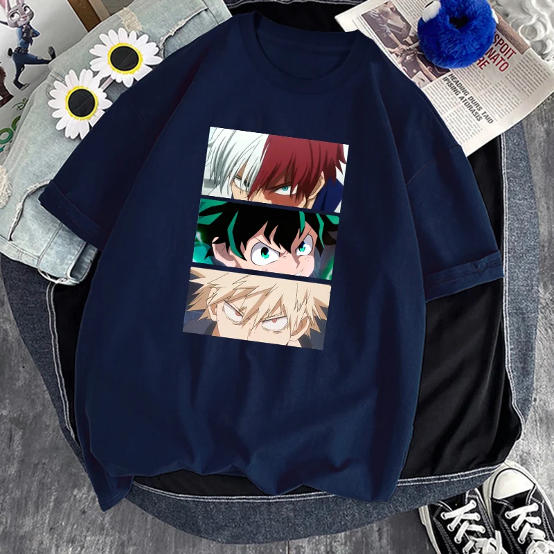 Meu herói academia anime personagem impressão respirável t-shirts o pescoço esporte manga curta topo harajuku macio feminino gráfico t camisas