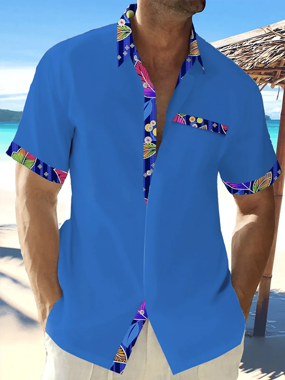 Coconut Tree 3D Gradient Pattern Fashion Men's Hawaiian Shirt Casual Tops Beach Short Sleeve Plus Size Short Sleeve Button Shirt