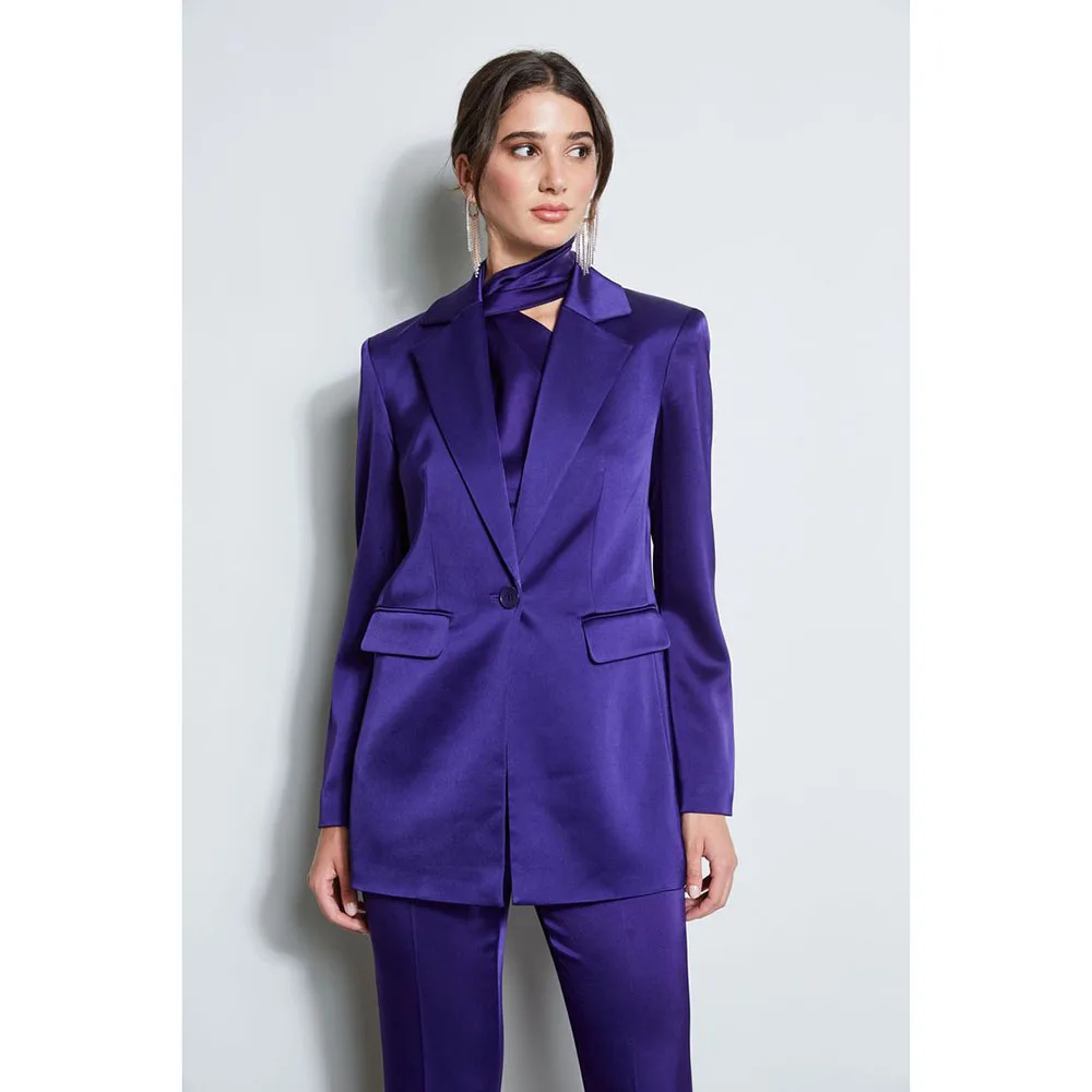 

Fashion Chic Purple Suits for Women One Button 2 Pieces Jacket Pants Female Clothing Smart Office Lady Slim Fit Blazers Sets