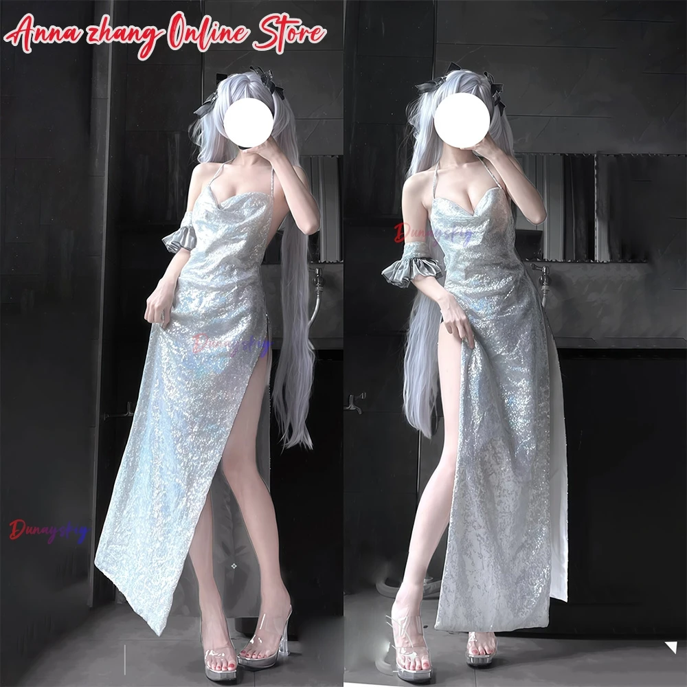 

Goddess of Victory Nikke Cinderella Glass Princess Cosplay 코스프레 의상 Elegant V-Neck Sparkly Dress Women Role-play Sexy Dress
