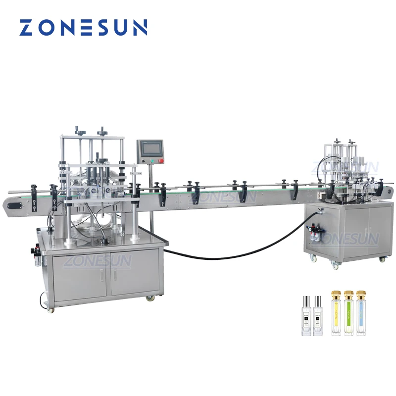 ZONESUN ZS-FAL180X Automatic 4 Head Fragrance Liquid Perfume Bottle Vacuum Filling Capping Machine Line For Cosmetic