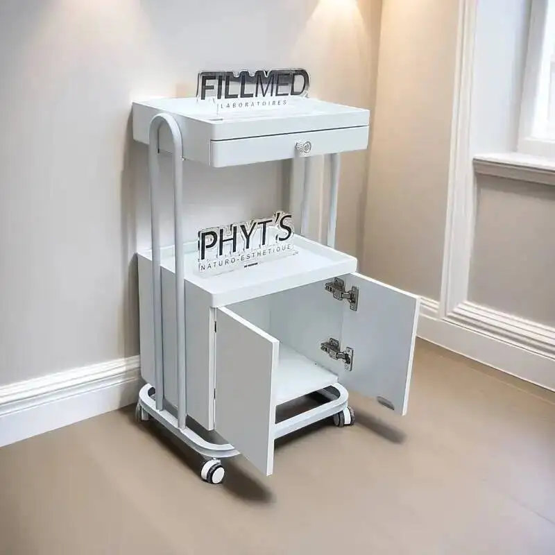 Steel Salon Style Modern Cream Stainless Trolley Carts with Wheels Salon Trolley Work Cart Commercial Furniture Carritos Lstc