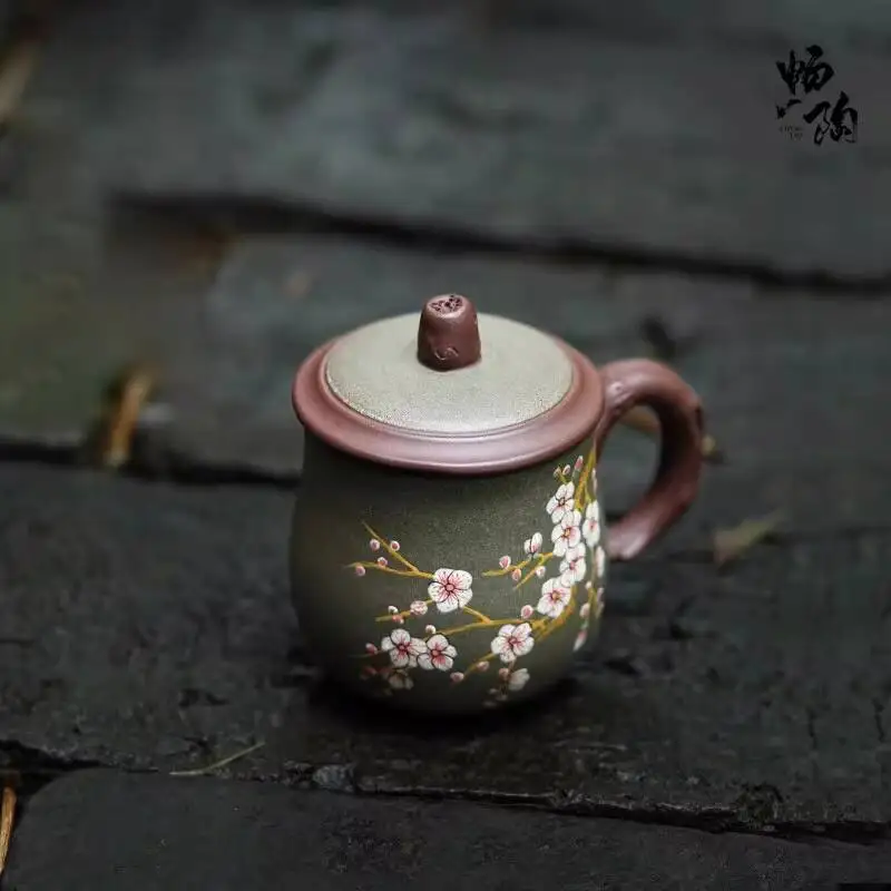 

[Changtao]Yixing Tea Handmade Purple Clay Cup With Lid, Household Jade-Like Plum Blossom Lid Cup, 150Cc