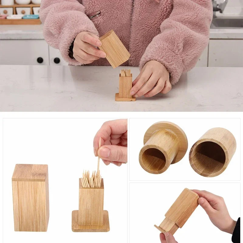 Bamboo Toothpick Holder With Lid Cotton Swab Holder Case Wooden Toothpick Dispenser Kitchen Storage Organizer Box зубочистки