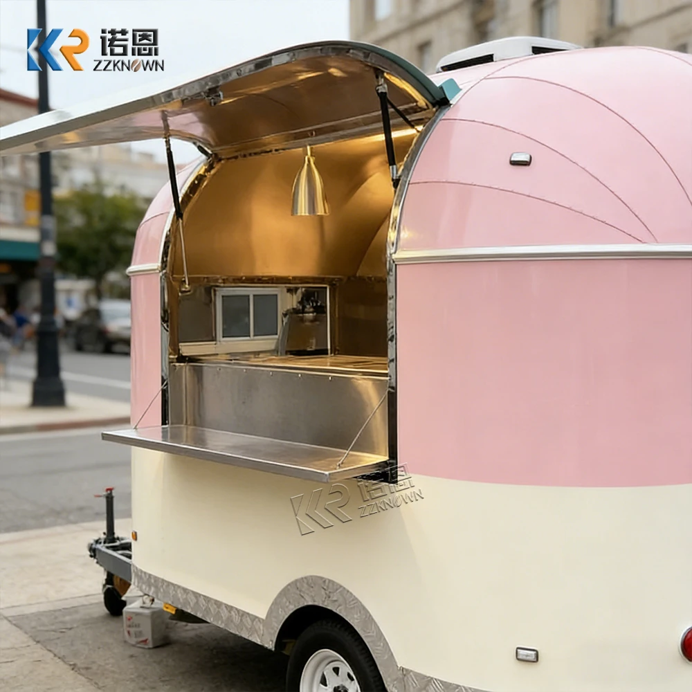 Multifunctional Mobile Food Trailer for Catering Business Dual Service Windows Stainless Steel Countertops Kitchen on Wheels