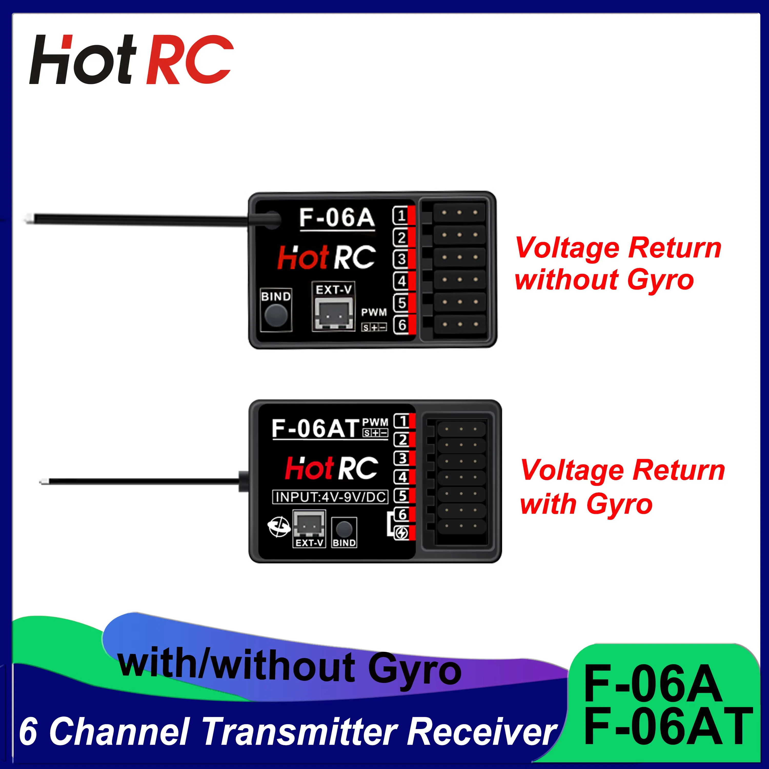 

HOTRC 6 Channel F-06A F-06AT 6CH Gyro 2.4Ghz Receiver for Remote Control Transmitter CT-6A HT-6A DS600 RC Car Boat Tank Toy