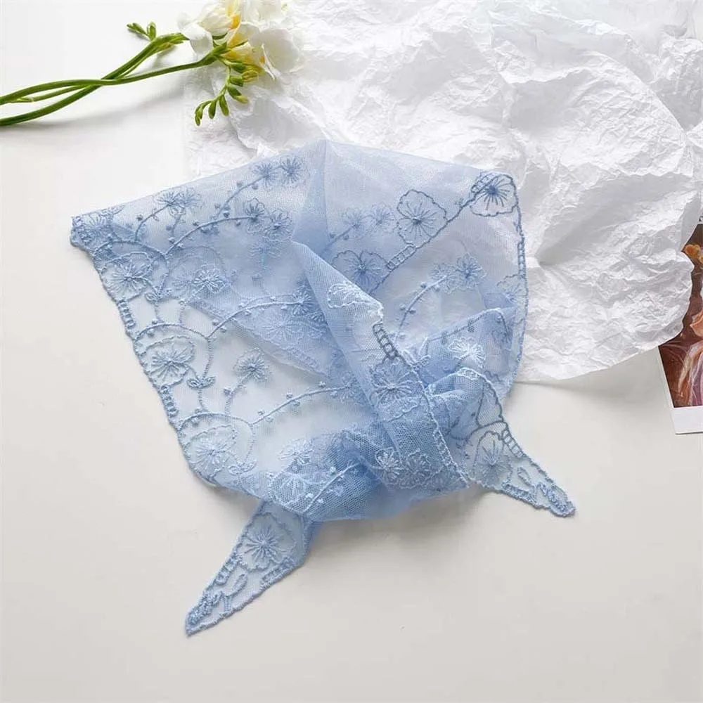 

for Gift Breathable Lace Triangle Scarf Sunscreen Wraps Ramie Head Scarf Countryside Style Polyester Triangle Waistband Spring