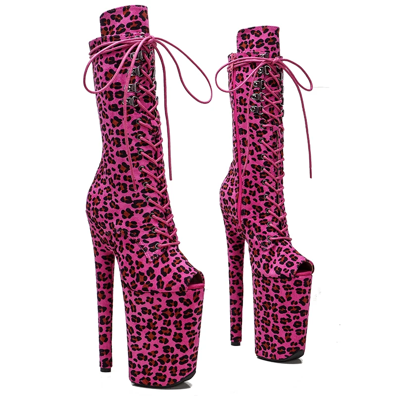 Leecabe  23CM/9inches Leopard suede upper Small open toe Trend fashion Sexy  stripper heel High Heels Platform Pole Dance boots