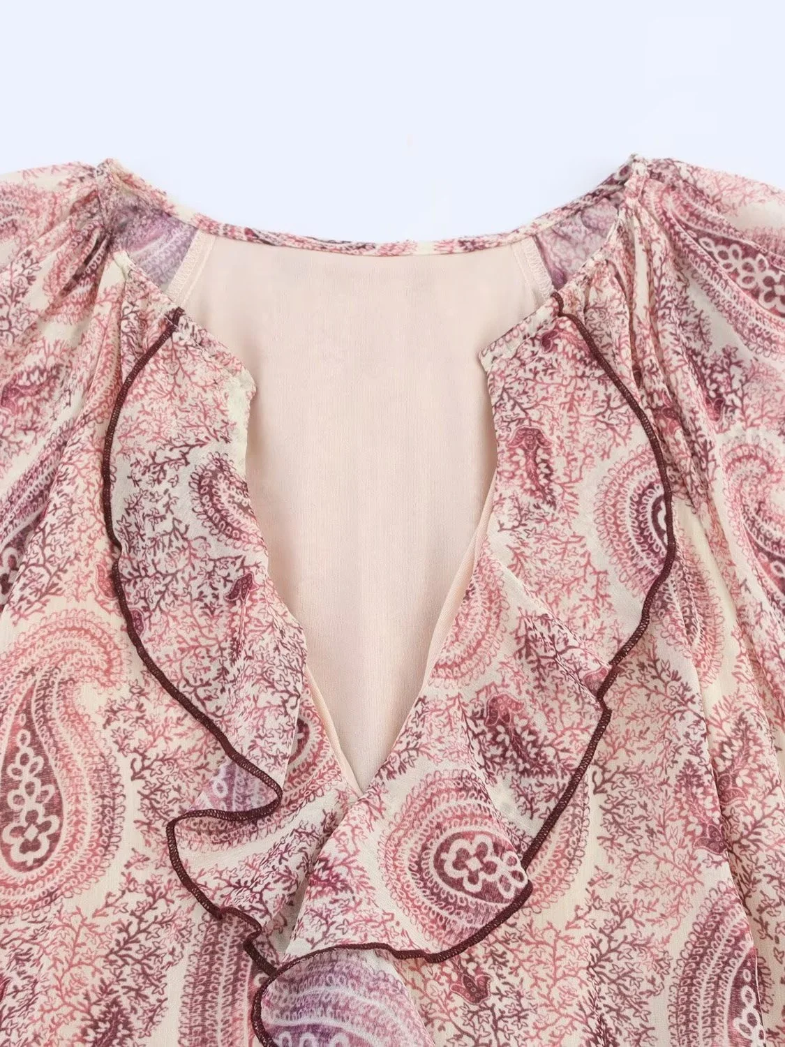 Vestido Midi E com Decote em V e Decoração em Camadas, Estilo Novo de Verão para Mulheres, Vestido Casual de Manga Lon...