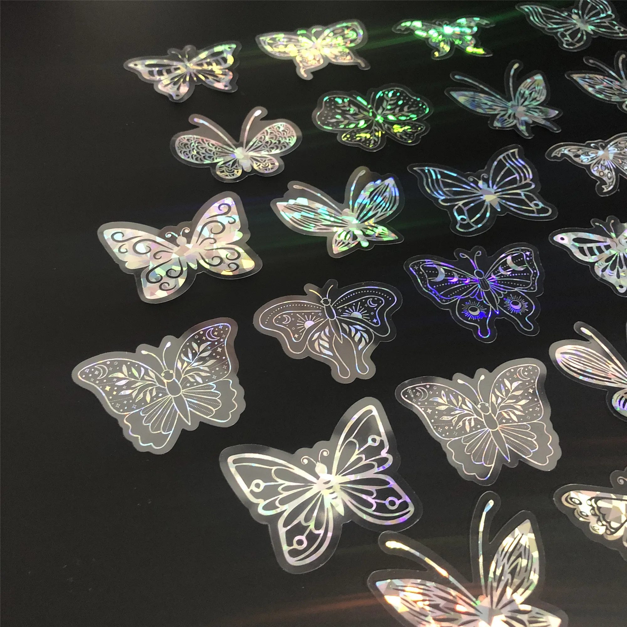 20 Pack DIY Butterfly Stickers: 20 Unique Laser Silver Transparent Waterproof Self-Adhesive Designs