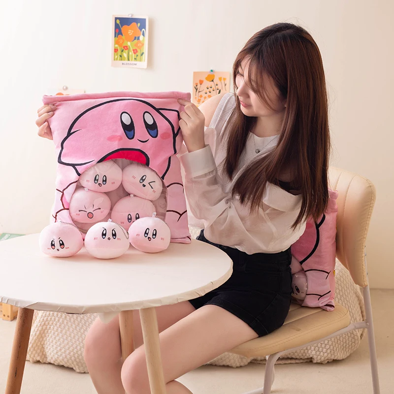 

Kawaii Pink Kirby Game Figures Plushie Bag With 6 Pendant Dolls Pudding Pillow Toy Stuffed Animals Plush Sofa Cushion Xmas Gift