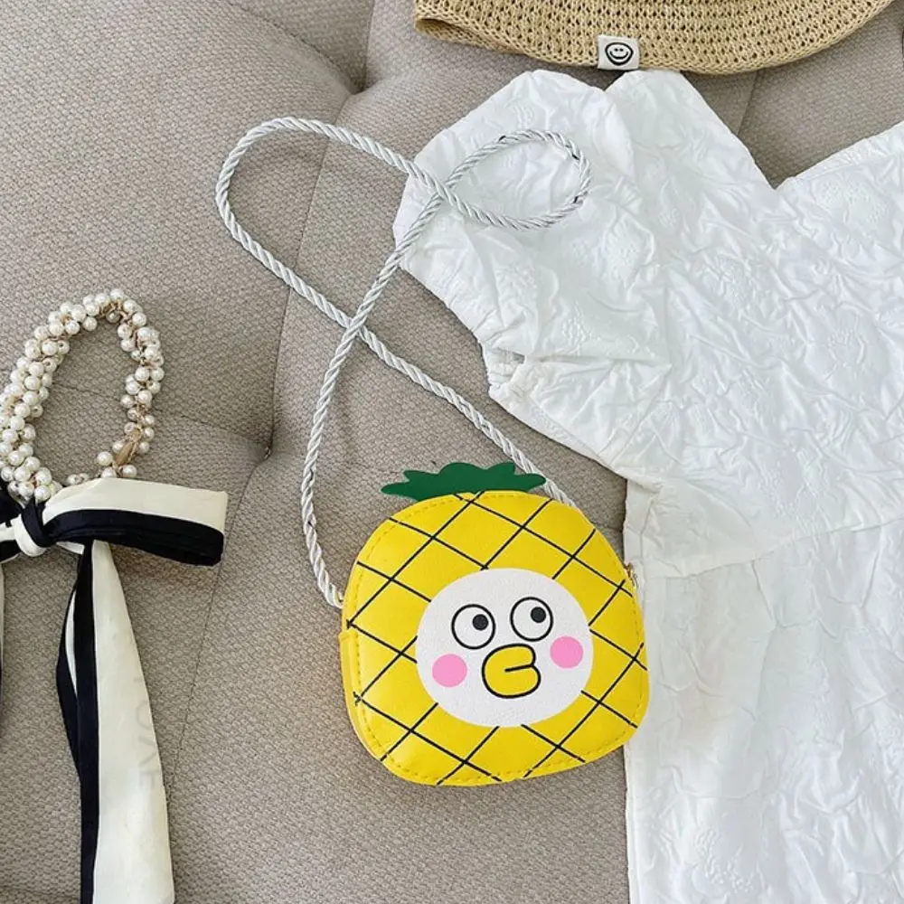 Mini monedero Kawaii para niños, bolso de hombro, bandolera, piña, dibujos animados, fruta, melocotón, naranja