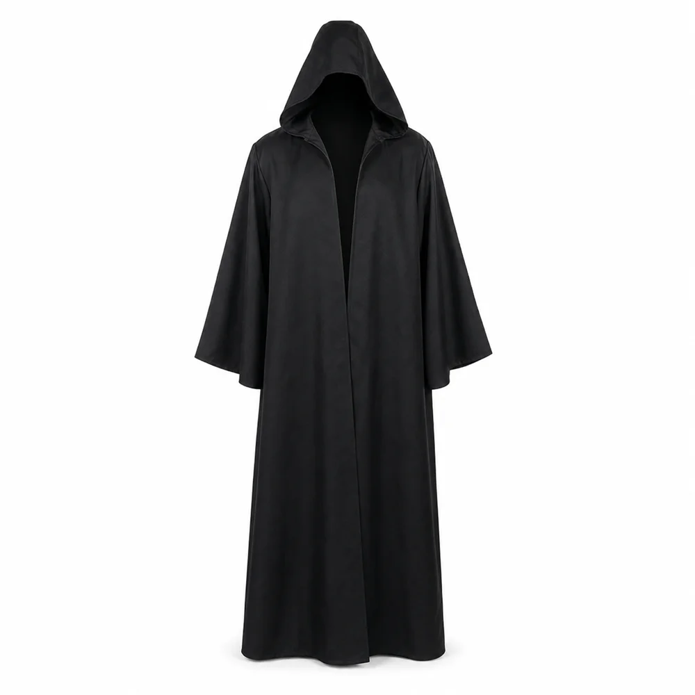 

Black Hooded Wizard Robe Halloween Cloak Unisex Vampire Grim Reaper Costume Medieval Monk Cape Gothic Cosplay Dress
