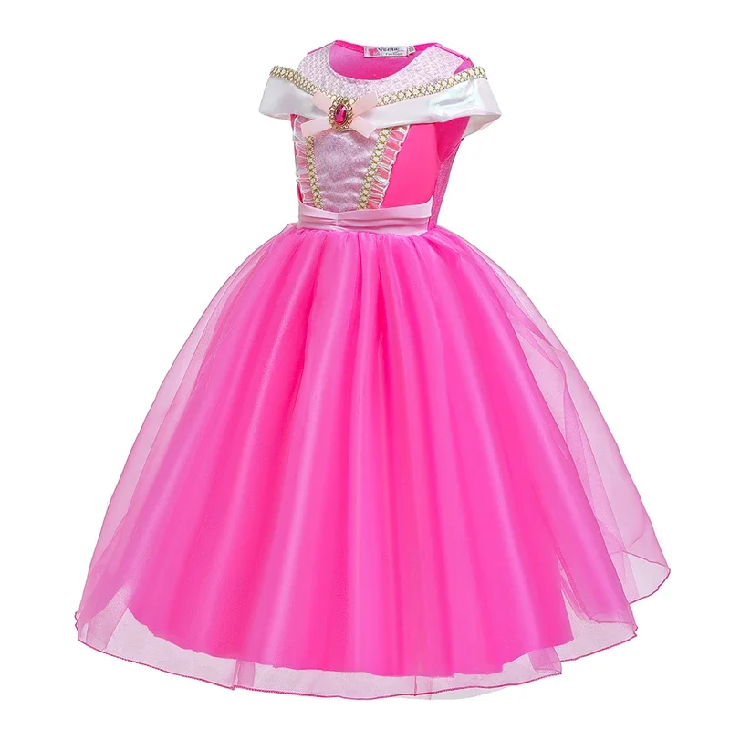 RT01 Girls Sleeping Beauty Aurora Cosplay Dress Off Shoulder Prom Gown Children Halloween Carnival Gift Fancy Party Princess*Jk2