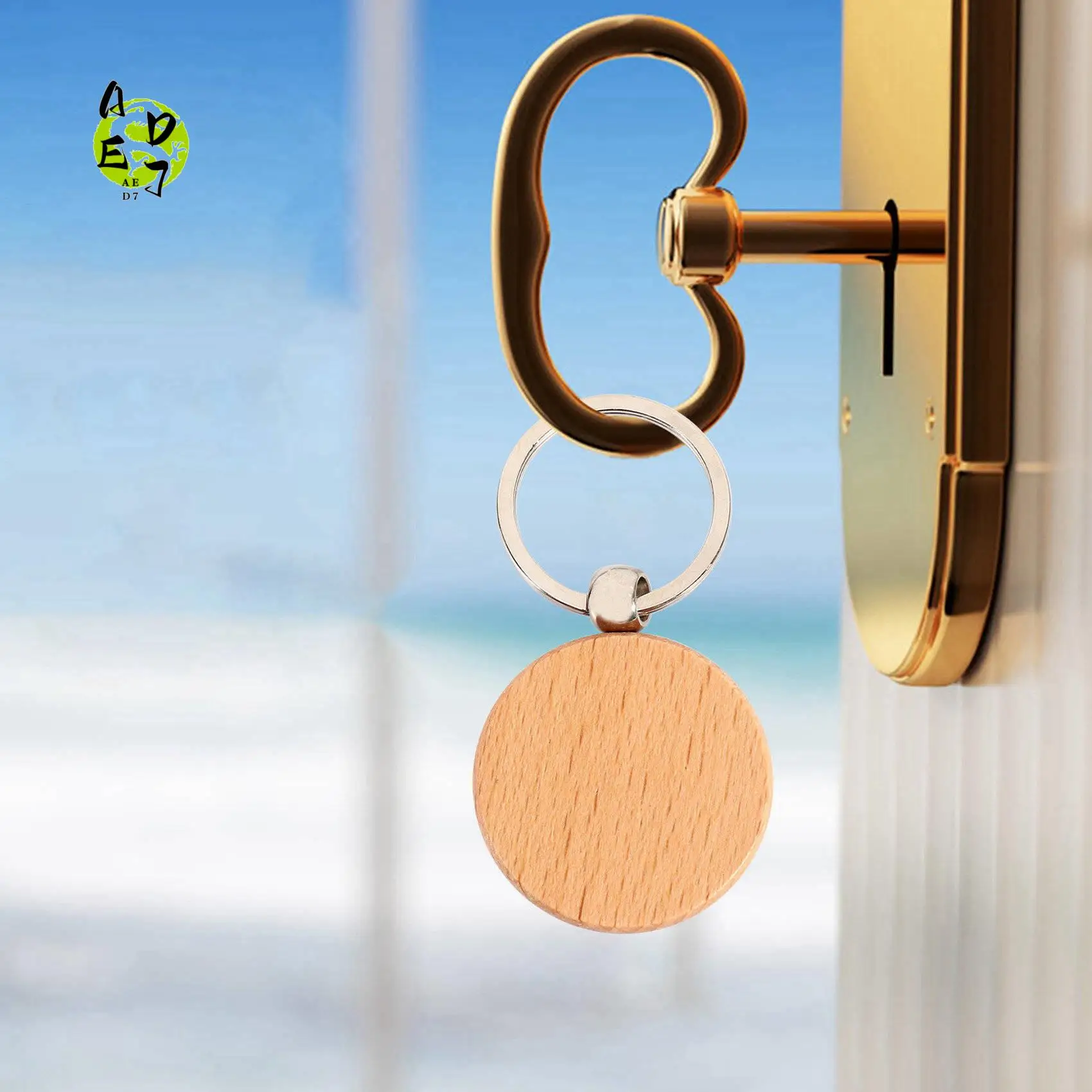 

AED7-20Pcs Blank Round Wooden Keychain DIY Wooden Keychain Key Tag Gift