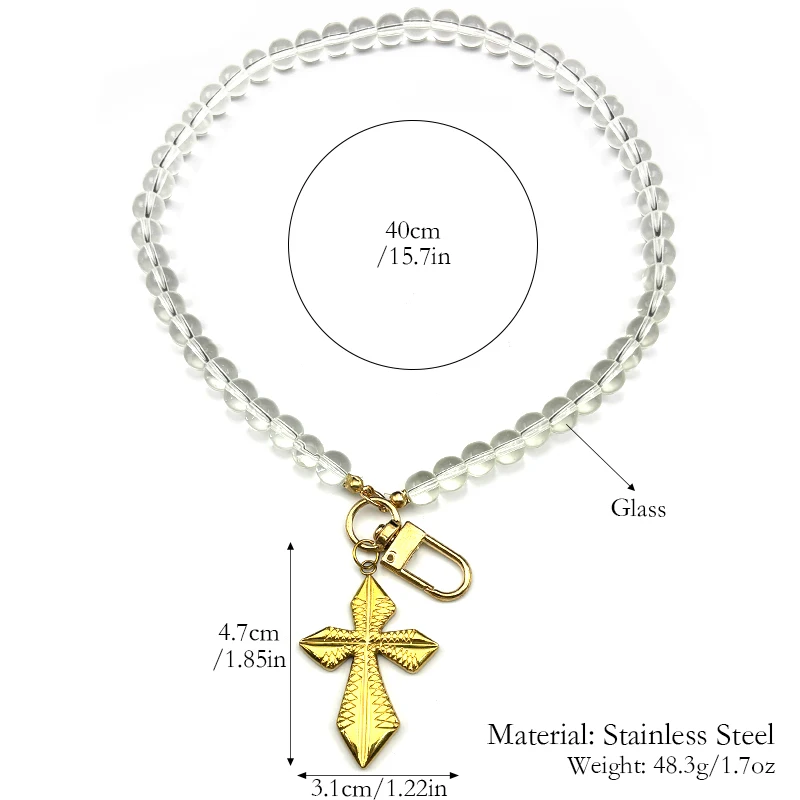 Religious Prayer Rhombus Grain Cross Car Pendant for Women Men Stainless Steel Gold Color Glass Chain Christian Baptism Jewelry